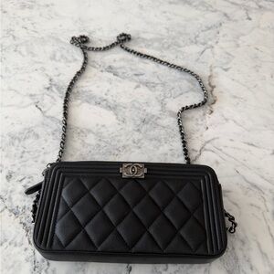 Chanel Boy Double Zip Clutch w/ Chain